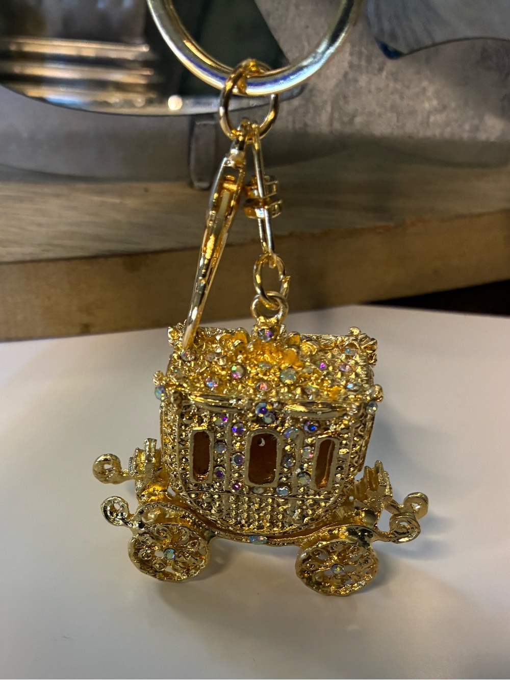 Gold Jeweled Carriage Keychain
